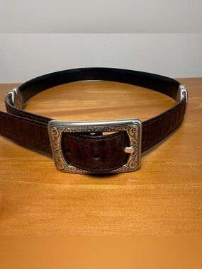 Brighton Reversible Belt | Brown Croc Emboss + Black | Size M/30 | Western Glam